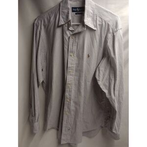 Polo Ralph Lauren Shirt Mens 16-34 Blue Striped Button‎ Down Flesh Pony